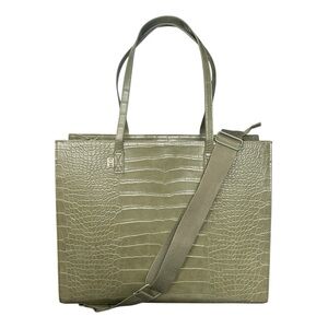BEIS The Large Work Tote Travel Bag in Olive Green Croc Embossed $180